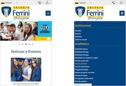 Adaptación Responsive, Sitio web Joomla Colegio Ferrini