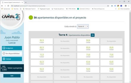Inventario por torre, Sistema web Cotizaciones Constructora Capital