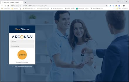 Login, Web app Zona de Clientes Arconsa