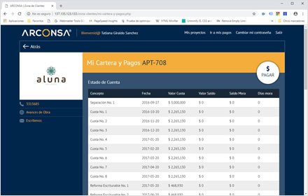 Cartera y pagos, Web app Zona de Clientes Arconsa