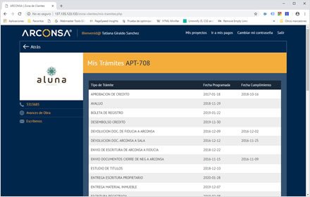 Trámites, Web app Zona de Clientes Arconsa