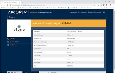 Información del inmueble, Web app Zona de Clientes Arconsa