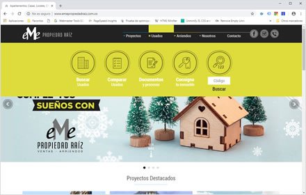 Main menu, Web HTML5 administrable Eme Propiedad Raiz