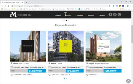 Destacados home, Web HTML5 administrable Eme Propiedad Raiz