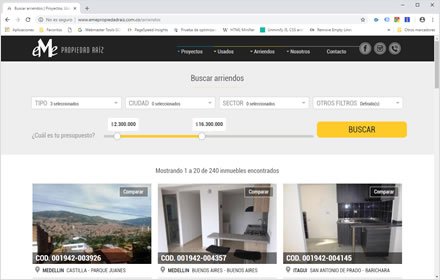 Búsqueda usados, Web HTML5 administrable Eme Propiedad Raiz