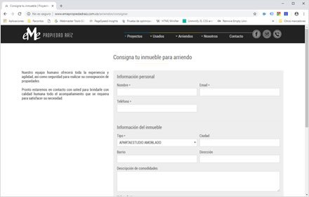 Solicitudes mantenimiento, Web HTML5 administrable Eme Propiedad Raiz
