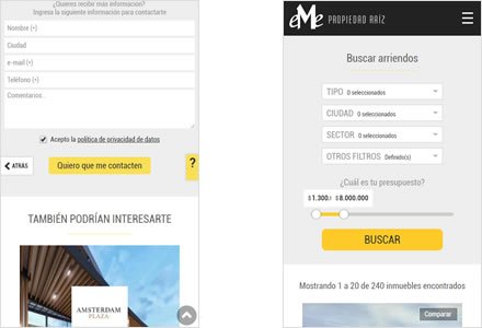Adaptación Responsive, Web HTML5 administrable Eme Propiedad Raiz