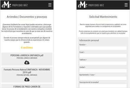 Adaptación Responsive, Web HTML5 administrable Eme Propiedad Raiz
