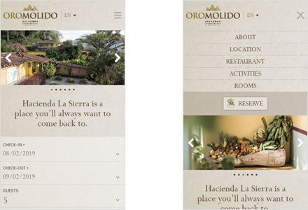 Adaptación Responsive, Web Hotel en Wordpress Experience Oro Molido
