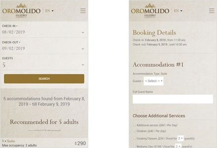 Adaptación Responsive, Web Hotel en Wordpress Experience Oro Molido