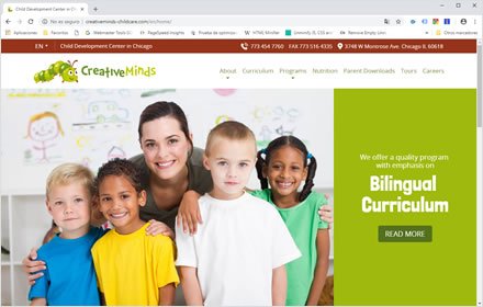 Home, Sitio web Wordpress Cretive Minds Childcare
