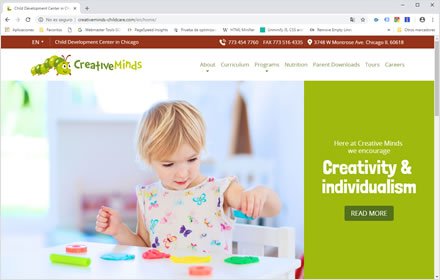 Home, Sitio web Wordpress Cretive Minds Childcare