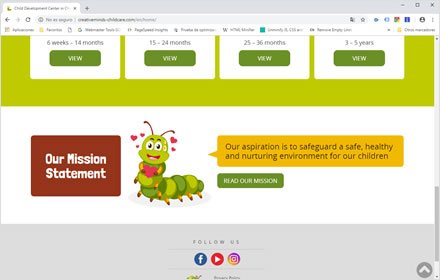 Home, Sitio web Wordpress Cretive Minds Childcare
