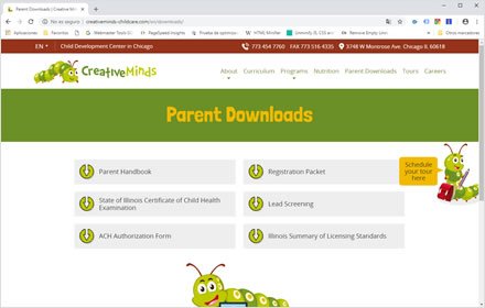 Pages, Sitio web Wordpress Cretive Minds Childcare