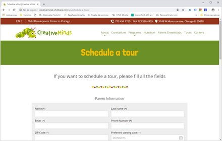 Pages, Sitio web Wordpress Cretive Minds Childcare