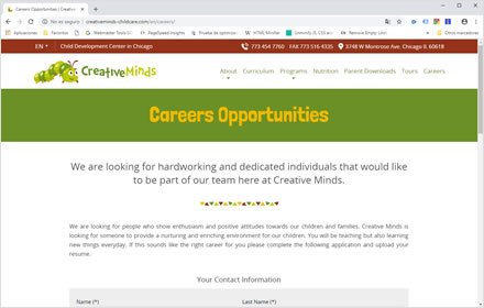 Pages, Sitio web Wordpress Cretive Minds Childcare