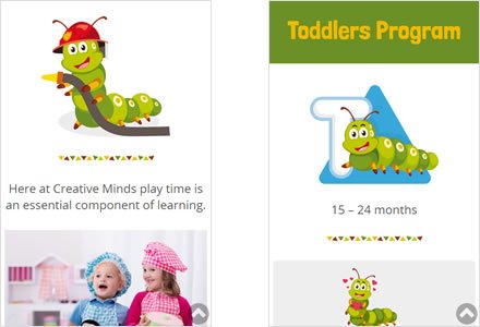 Adaptación Responsive, Sitio web Wordpress Cretive Minds Childcare