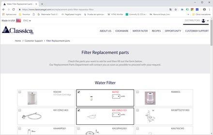 Water Filter parts, Web HTML5 administrable Classica Regal