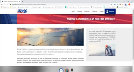 Compromiso ambiental, Sitio web Wordpress Indumeca