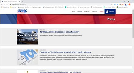 Notas de prensa, Sitio web Wordpress Indumeca