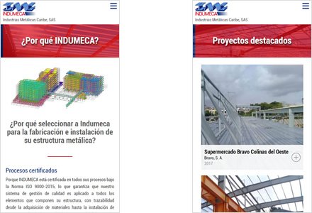 Adaptación responsive, Sitio web Wordpress Indumeca