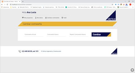Cambio de contraseña, Extranet de Clientes Vértice Ingenieros