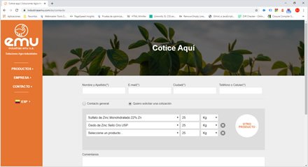 Formulario cotizaciones, Web HTML5 administrable Industrias EMU