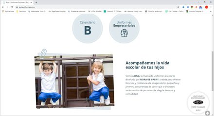 Home (scroll down), e-commerce Aula Uniformes