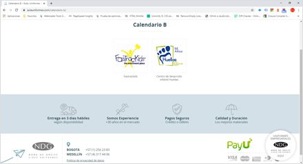 Guarderías Calendario B, e-commerce Aula Uniformes