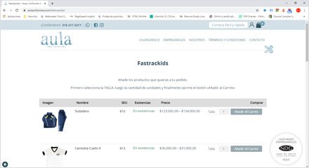 Catálogo de uniformes guardería, e-commerce Aula Uniformes