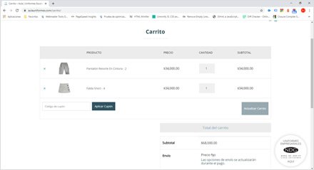 Carrito de compras, e-commerce Aula Uniformes