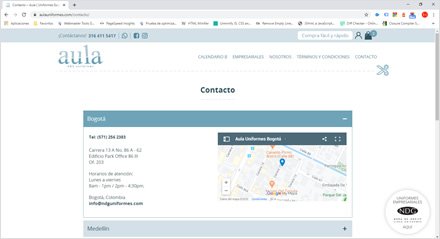 Contacto, e-commerce Aula Uniformes