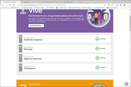 Desplegables beneficios, WebApp de Beneficios Arconsa