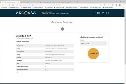 Detalle de petición, WebApp de Beneficios Arconsa