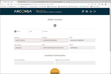 Detalle de usuario, WebApp de Beneficios Arconsa