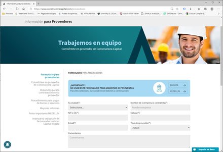 Zona Proveedores, Sitio web administrable Constructora Capital