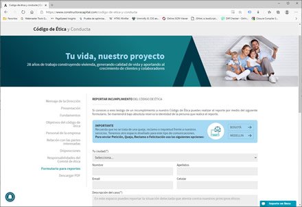 Código de ética, Sitio web administrable Constructora Capital
