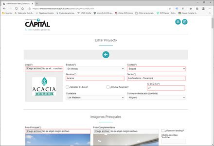 Módulo administrativo, Sitio web administrable Constructora Capital