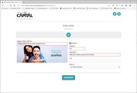 Módulo administrativo, Sitio web administrable Constructora Capital
