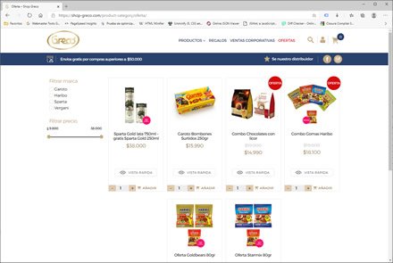 Filtros Ajax, Tienda online Greco