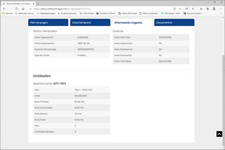 Información de unidades, Portal de Clientes Constructora JyP