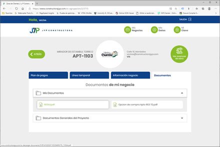 Documentos del cliente, Portal de Clientes Constructora JyP