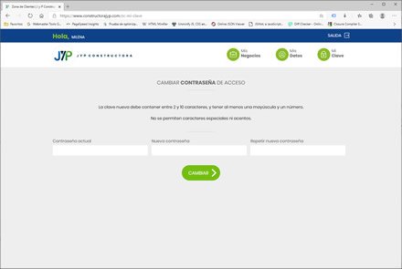Actualización de contraseña, Portal de Clientes Constructora JyP