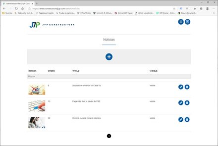 Módulo administrativo, Sitio web administrable Constructora JyP