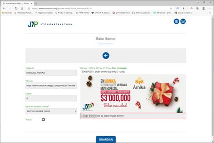 Módulo administrativo, Sitio web administrable Constructora JyP