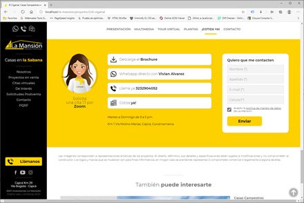 Contacto proyecto, Sitio web administrable La Mansión Inversiones