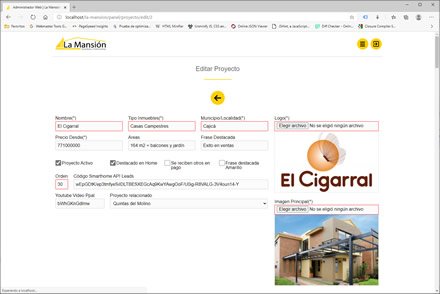 Módulo administrativo, Sitio web administrable La Mansión Inversiones