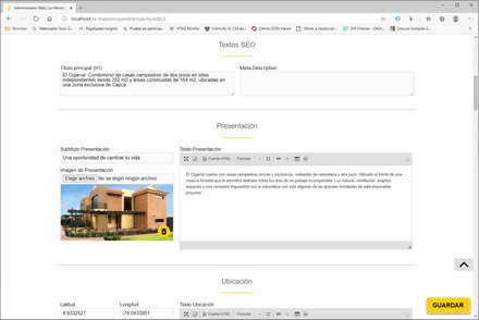 Módulo administrativo, Sitio web administrable La Mansión Inversiones