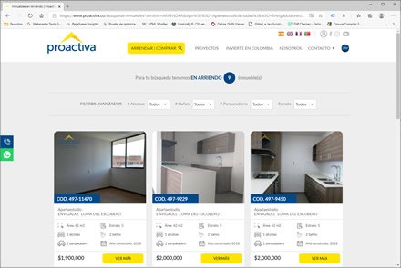 Listado de inmuebles, Sitio web administrable Inmobiliaria Proactiva