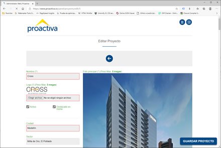 Módulo administrativo, Sitio web administrable Inmobiliaria Proactiva